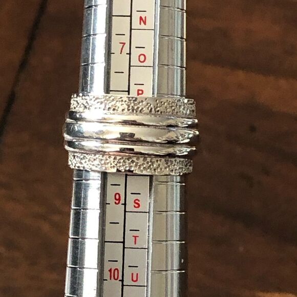 Sterling Silver Stacked Cigar Band Ring w. Sterling & Texturized Finish Sz 8-1/2 - Picture 3 of 7
